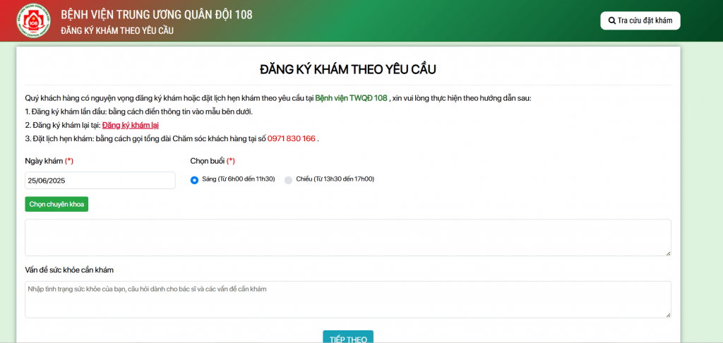 đặt lịch khám bệnh viện 108