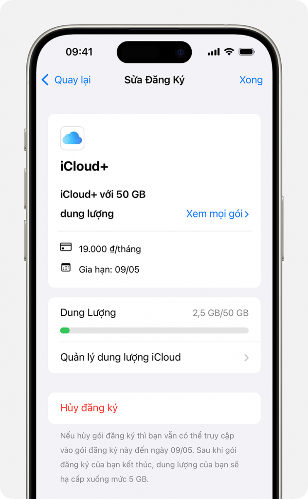 cách hủy gói icloud