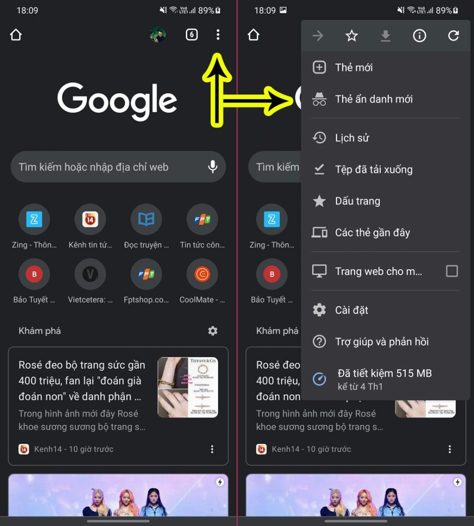 mở tab ẩn danh