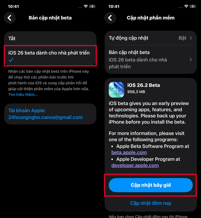 hướng dẫn cập nhật ios 26.2 beta 2
