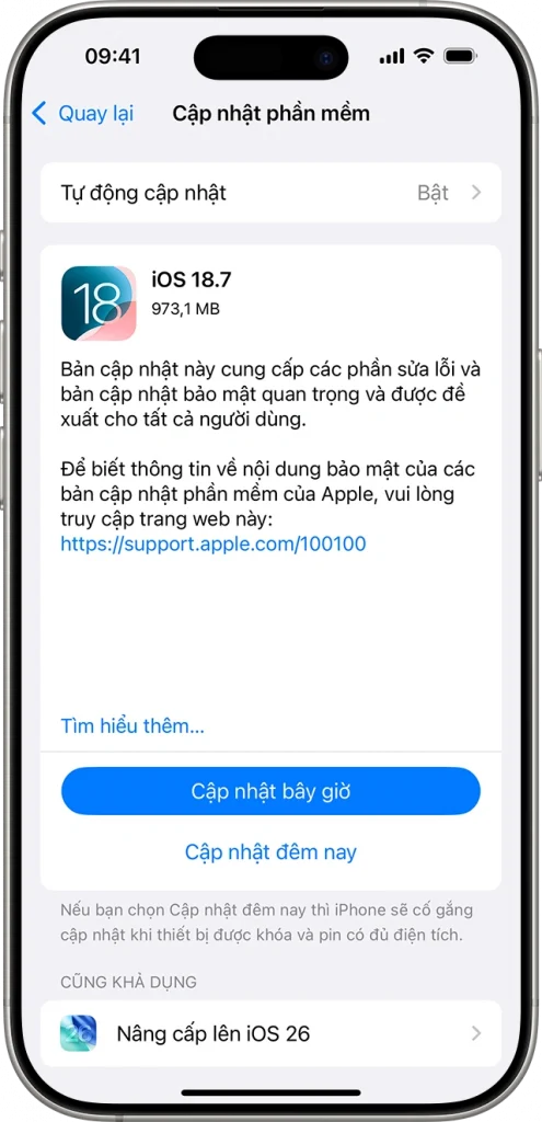 cập nhật phần mềm ios